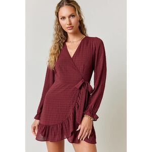 Mi ami Elia Long Sleeve Wrap Dress Burgundy Size S